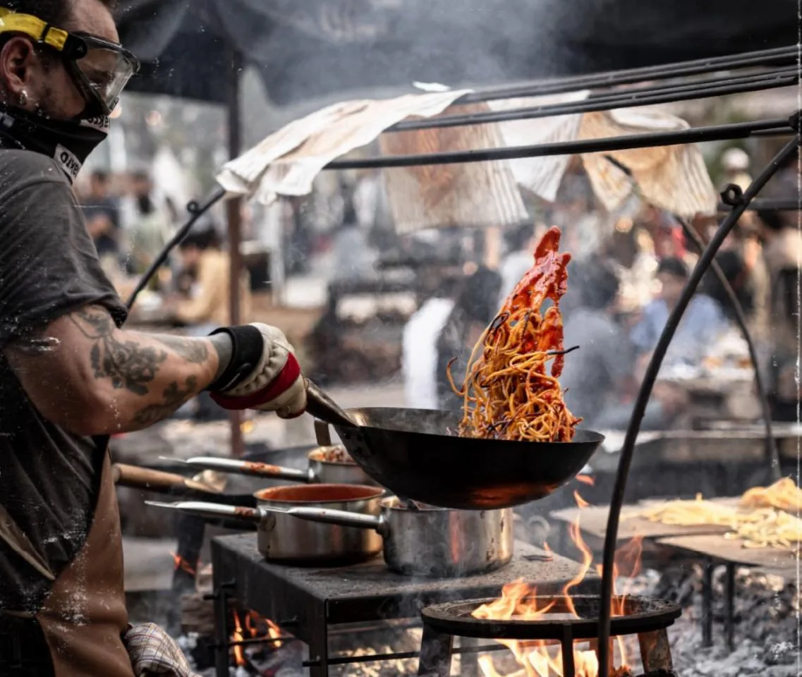No Chefs on Fire, a comida é preparada do modo mais ancestral da humanidade. Crédito: Chefs on Fire